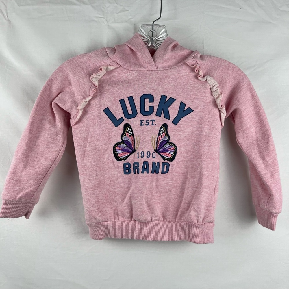 LUCKY BRAND • Pink Girls Butterfly Pullover Hoodie Sweater Size 5